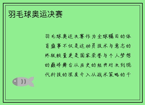 羽毛球奥运决赛